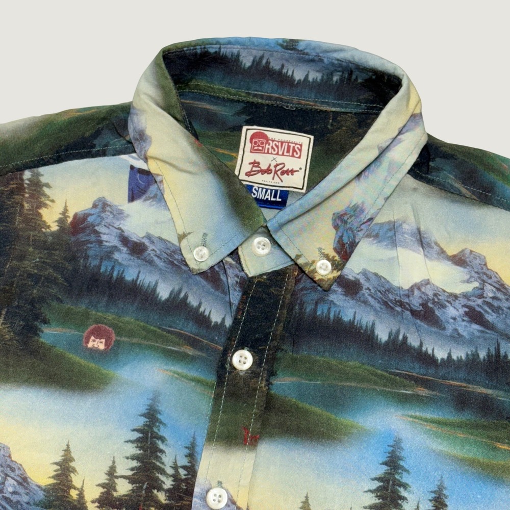 RSVLTS Bob Ross Shirt Mens Small Multi Color Kunuflex Short Sleeve Button Down